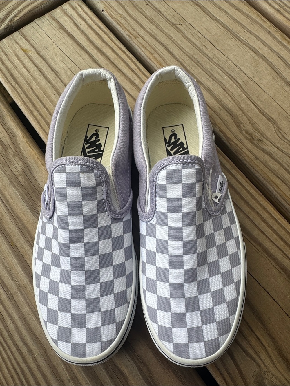 Vans Kids Slip-On Checkerboard Sneakers - Light Gray/violet and White unisex